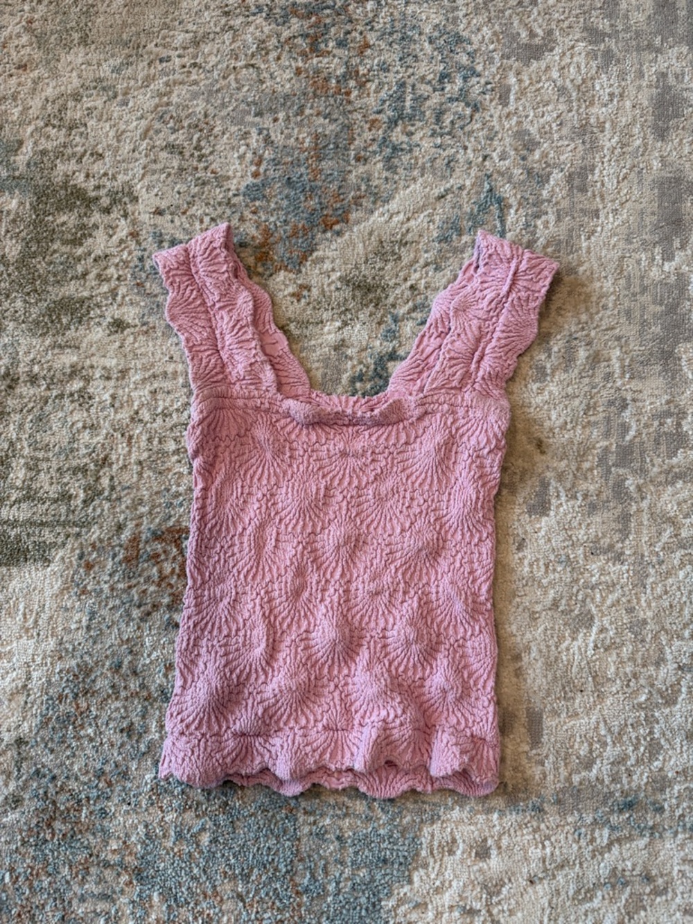 Free People Pink Textured Ruffled Tank